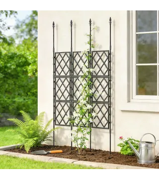 Enrejado de Jardín Plegable Soporte para Plantas Trepadoras con Montaje DIY y Marco de Acero 85x197 cm Negro