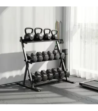 Soporte para Mancuernas de 3 Niveles Estante de Pesas de Acero con Barras Ajustables para Gimnasio Casa Carga 200 kg