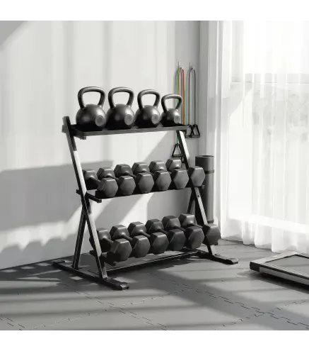 Soporte para Mancuernas de 3 Niveles Estante de Pesas de Acero con Barras Ajustables para Gimnasio Casa Carga 200 kg