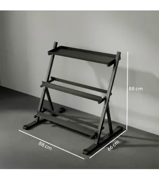 Soporte para Mancuernas de 3 Niveles Estante de Pesas de Acero con Barras Ajustables para Gimnasio Casa Carga 200 kg