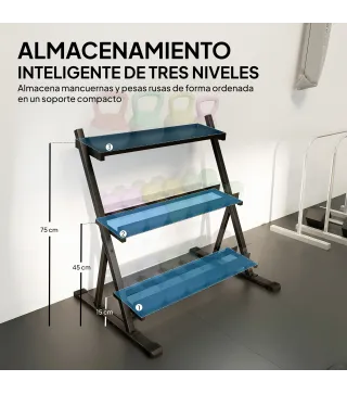 Soporte para Mancuernas de 3 Niveles Estante de Pesas de Acero con Barras Ajustables para Gimnasio Casa Carga 200 kg