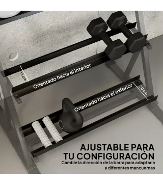 Soporte para Mancuernas de 3 Niveles Estante de Pesas de Acero con Barras Ajustables para Gimnasio Casa Carga 200 kg