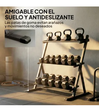 Soporte para Mancuernas de 3 Niveles Estante de Pesas de Acero con Barras Ajustables para Gimnasio Casa Carga 200 kg