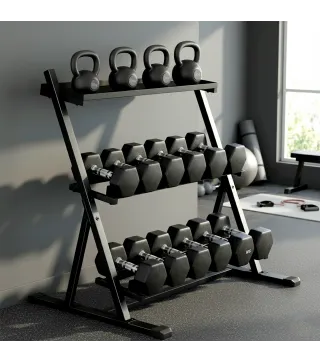 Soporte para Mancuernas de 3 Niveles Estante de Pesas de Acero con Barras Ajustables para Gimnasio Casa Carga 200 kg