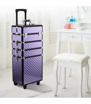Maletín de Maquillaje Profesional con Ruedas Universales Distintos Niveles Asa Extensible Maletín Maquillaje Trolley Aleación de