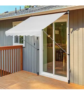 Toldo Manual Retráctil 200x150x170-280 cm para Balcón y Terraza con Altura Ajustable con Manivela Blanco