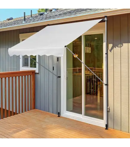 Toldo Manual Retráctil 200x150x170-280 cm para Balcón y Terraza con Altura Ajustable con Manivela Blanco