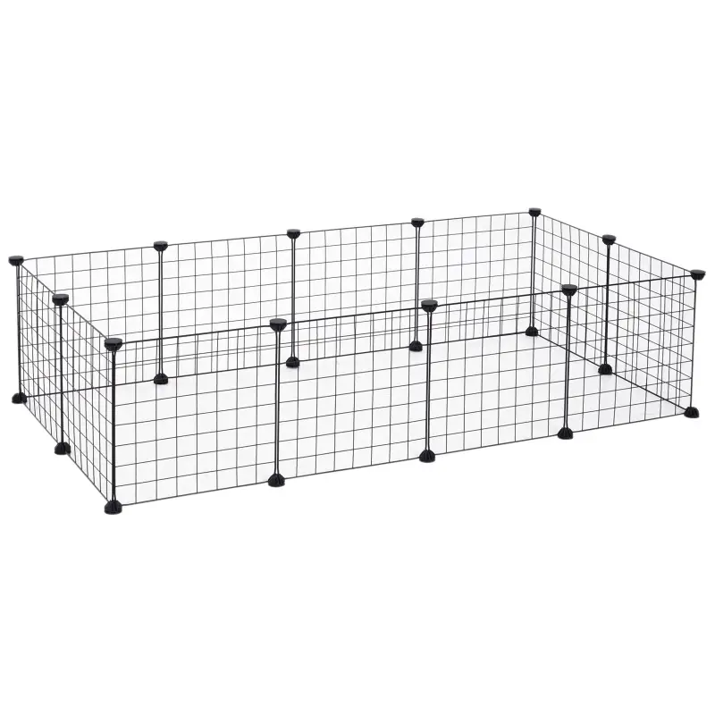 Parque Metálico para Animales Pequeños de 12 Paneles Desmontable Diseño DIY para Erizo Hámster 106x73x36 cm Negro
