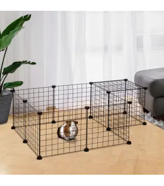 Parque Metálico para Animales Pequeños de 12 Paneles Desmontable Diseño DIY para Erizo Hámster 106x73x36 cm Negro