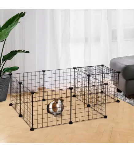 Parque Metálico para Animales Pequeños de 12 Paneles Desmontable Diseño DIY para Erizo Hámster 106x73x36 cm Negro