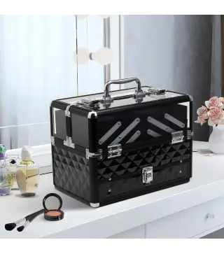 Maletín de Maquillaje Bisutería Organizador Cosméticos Portátil Múltiples Niveles Con Asa y Bandejas Desplegables Aleaci
