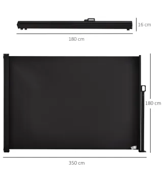 Toldo Lateral Retráctil 350x180 cm Pantalla Enrollable Mampara de Privacidad y Protección Solar Gris Oscuro