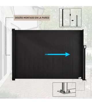 Toldo Lateral Retráctil 350x180 cm Pantalla Enrollable Mampara de Privacidad y Protección Solar Gris Oscuro