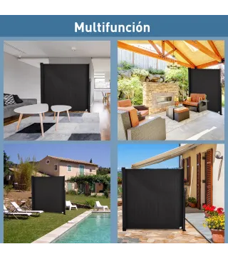 Toldo Lateral Retráctil 350x180 cm Pantalla Enrollable Mampara de Privacidad y Protección Solar Gris Oscuro