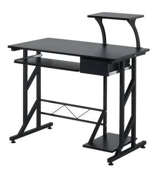 Mesa de Escritorio Mesa de Estudio con Bandeja de Teclado y Cajón Mesa de Ordenador para Despacho 90x50x100 cm Negro