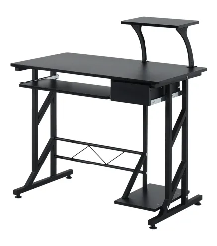 Mesa de Escritorio Mesa de Estudio con Bandeja de Teclado y Cajón Mesa de Ordenador para Despacho 90x50x100 cm Negro