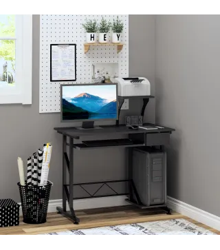 Mesa de Escritorio Mesa de Estudio con Bandeja de Teclado y Cajón Mesa de Ordenador para Despacho 90x50x100 cm Negro