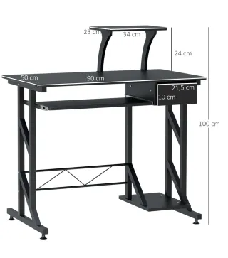 Mesa de Escritorio Mesa de Estudio con Bandeja de Teclado y Cajón Mesa de Ordenador para Despacho 90x50x100 cm Negro