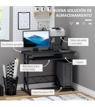 Mesa de Escritorio Mesa de Estudio con Bandeja de Teclado y Cajón Mesa de Ordenador para Despacho 90x50x100 cm Negro