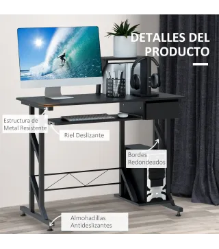Mesa de Escritorio Mesa de Estudio con Bandeja de Teclado y Cajón Mesa de Ordenador para Despacho 90x50x100 cm Negro