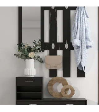 Conjunto de Recibidor de Entrada con Espejo Perchero y Zapatero Muebles de Recibidor de 2 Piezas con 6 Ganchos Negro