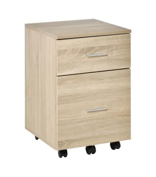 Cajonera de Escritorio con 2 Cajones Ruedas Archivador Móvil para Archivos A4 o Cartas 39,5x39x58,5 cm Roble
