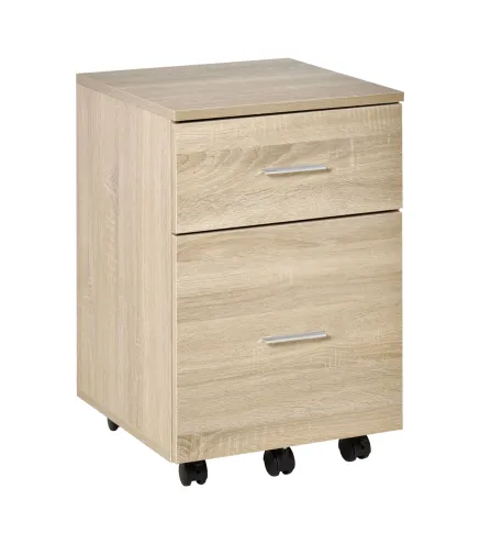 Cajonera de Escritorio con 2 Cajones Ruedas Archivador Móvil para Archivos A4 o Cartas 39,5x39x58,5 cm Roble