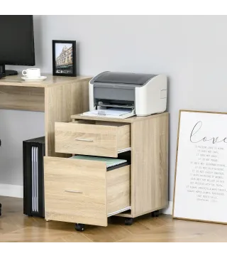 Cajonera de Escritorio con 2 Cajones Ruedas Archivador Móvil para Archivos A4 o Cartas 39,5x39x58,5 cm Roble