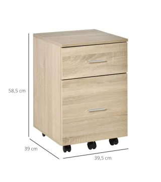 Cajonera de Escritorio con 2 Cajones Ruedas Archivador Móvil para Archivos A4 o Cartas 39,5x39x58,5 cm Roble