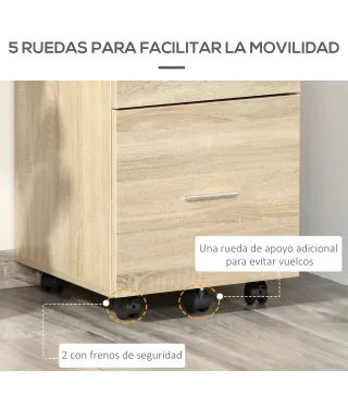 Cajonera de Escritorio con 2 Cajones Ruedas Archivador Móvil para Archivos A4 o Cartas 39,5x39x58,5 cm Roble
