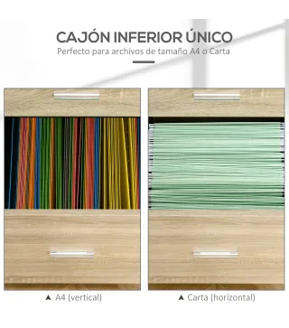 Cajonera de Escritorio con 2 Cajones Ruedas Archivador Móvil para Archivos A4 o Cartas 39,5x39x58,5 cm Roble
