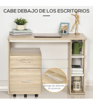 Cajonera de Escritorio con 2 Cajones Ruedas Archivador Móvil para Archivos A4 o Cartas 39,5x39x58,5 cm Roble