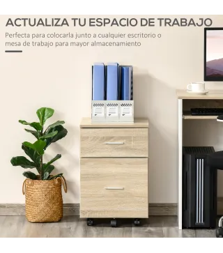 Cajonera de Escritorio con 2 Cajones Ruedas Archivador Móvil para Archivos A4 o Cartas 39,5x39x58,5 cm Roble