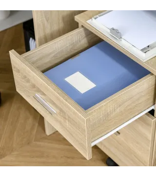 Cajonera de Escritorio con 2 Cajones Ruedas Archivador Móvil para Archivos A4 o Cartas 39,5x39x58,5 cm Roble