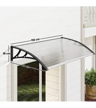 Marquesina para Puertas y Ventanas 110x60 cm con Paneles de Policarbonato Barras de Aluminio Transparente