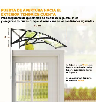 Marquesina para Puertas y Ventanas 110x60 cm con Paneles de Policarbonato Barras de Aluminio Transparente