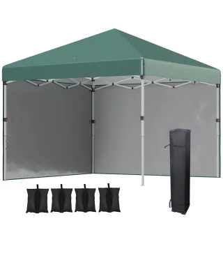 Carpa Plegable Pop-up 3x3 m con 2 Paredes Laterales Anti-UV Altura Ajustable Sacos de Arena y Bolsa de Transporte Verde