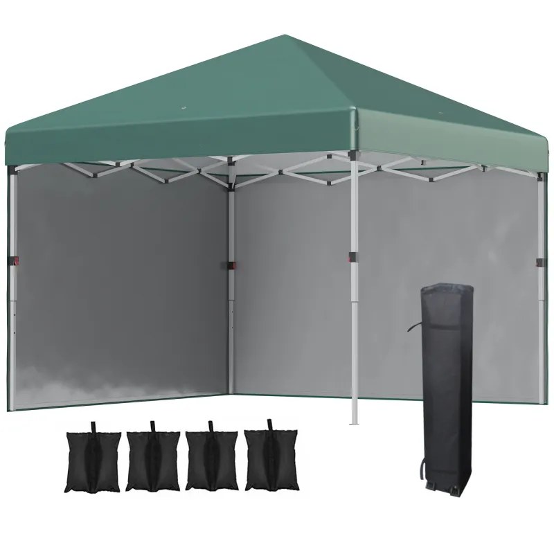 Carpa Plegable Pop-up 3x3 m con 2 Paredes Laterales Anti-UV Altura Ajustable Sacos de Arena y Bolsa de Transporte Verde