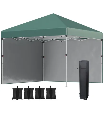 Carpa Plegable Pop-up 3x3 m con 2 Paredes Laterales Anti-UV Altura Ajustable Sacos de Arena y Bolsa de Transporte Verde