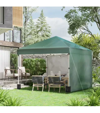 Carpa Plegable Pop-up 3x3 m con 2 Paredes Laterales Anti-UV Altura Ajustable Sacos de Arena y Bolsa de Transporte Verde