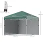 Carpa Plegable Pop-up 3x3 m con 2 Paredes Laterales Anti-UV Altura Ajustable Sacos de Arena y Bolsa de Transporte Verde