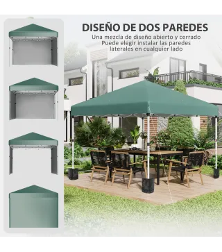 Carpa Plegable Pop-up 3x3 m con 2 Paredes Laterales Anti-UV Altura Ajustable Sacos de Arena y Bolsa de Transporte Verde