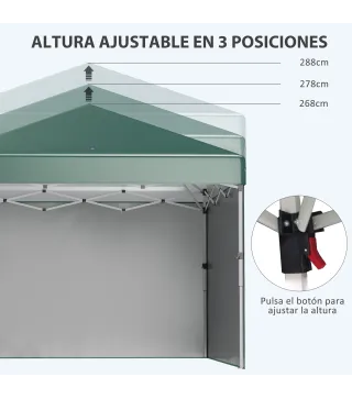 Carpa Plegable Pop-up 3x3 m con 2 Paredes Laterales Anti-UV Altura Ajustable Sacos de Arena y Bolsa de Transporte Verde
