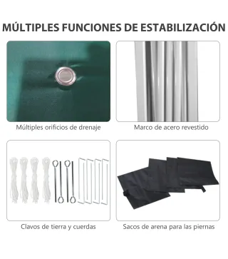 Carpa Plegable Pop-up 3x3 m con 2 Paredes Laterales Anti-UV Altura Ajustable Sacos de Arena y Bolsa de Transporte Verde