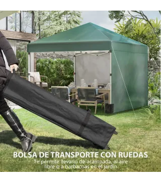 Carpa Plegable Pop-up 3x3 m con 2 Paredes Laterales Anti-UV Altura Ajustable Sacos de Arena y Bolsa de Transporte Verde