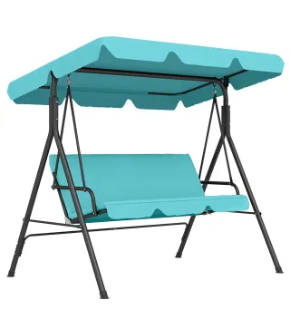 Balancín de Jardín Exterior Columpio de 3 Plazas con Toldo Ajustable y Marco de Acero 172x110x153 cm Verde Azulado