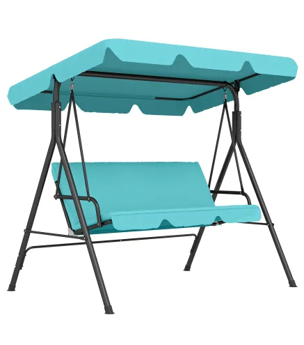 Balancín de Jardín Exterior Columpio de 3 Plazas con Toldo Ajustable y Marco de Acero 172x110x153 cm Verde Azulado
