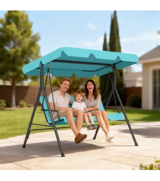 Balancín de Jardín Exterior Columpio de 3 Plazas con Toldo Ajustable y Marco de Acero 172x110x153 cm Verde Azulado
