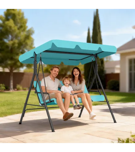 Balancín de Jardín Exterior Columpio de 3 Plazas con Toldo Ajustable y Marco de Acero 172x110x153 cm Verde Azulado