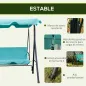 Balancín de Jardín Exterior Columpio de 3 Plazas con Toldo Ajustable y Marco de Acero 172x110x153 cm Verde Azulado